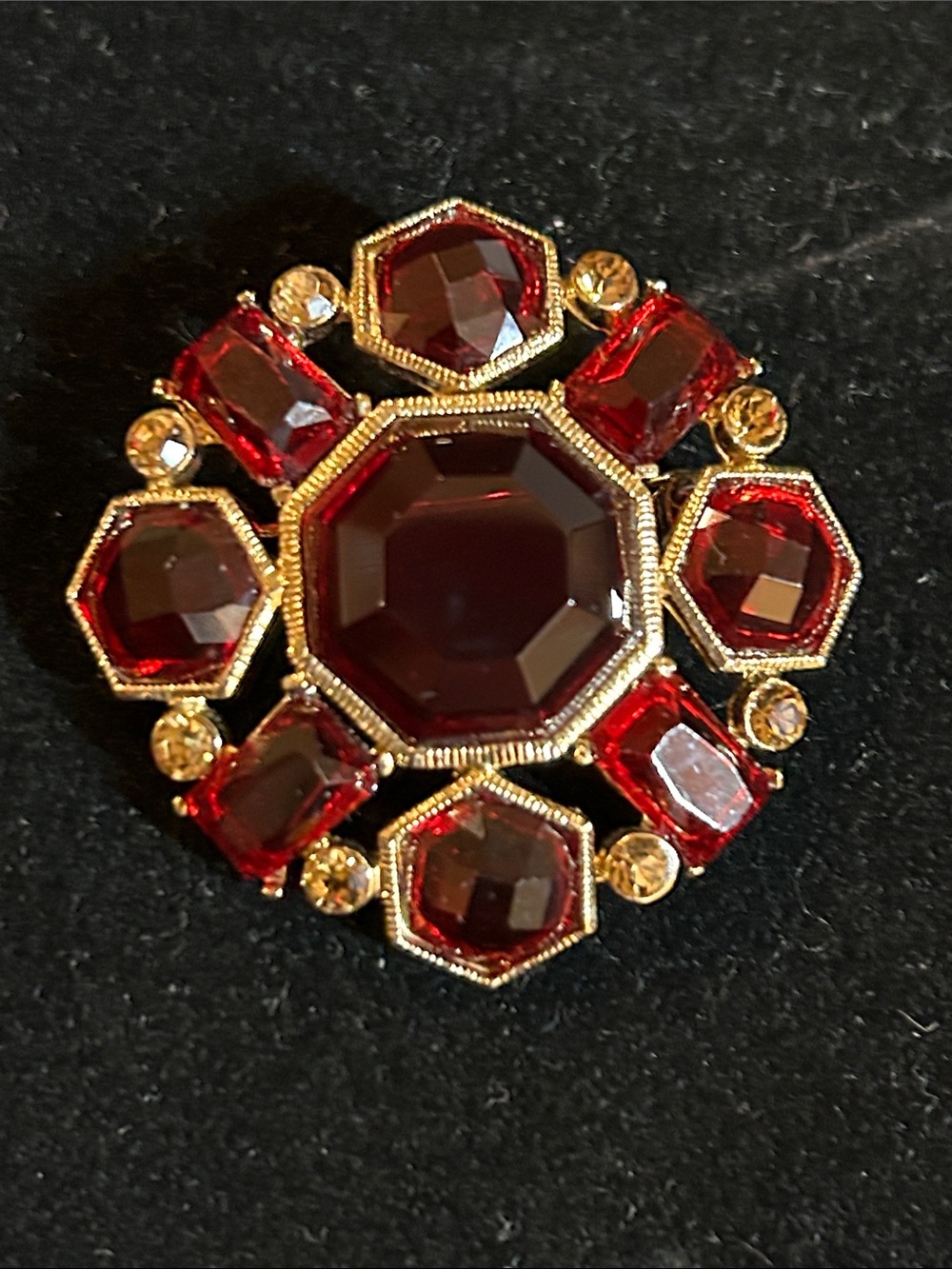 Vintage Monet Gold-Tone Ruby Red Crystal Statement Brooch